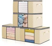 Boîtes de rangement de 90 litres - Boîtes de déménagement spacieuses avec couvercle, poignée renforcée, pliables et dotées d'une fenêtre transparente