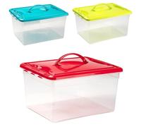 Boîtes de rangement, empilables, design transparent, 12 L, 34 x 27 x 18, assortiment B, 8 unités +++ Économies-a