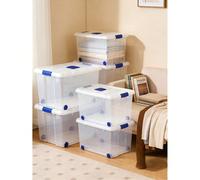 Boîtes de rangement empilables en PP transparent avec couvercle & roues roulantes, conteneurs organisateurs anti-poussière verrouillables et économes d'espace, pour vêtements, jouets, couvertures, cha