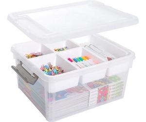 Boîtes de rangement en plastique 16 l avec 6 boîtes de 1,6 l petites boîtes renforcées Rangement avec couvercle petit pour le rangement d'outils, de matériel de bricolage, de Lego, de crayons de coule