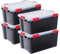 Boîtes de rangement en plastique étanches, de 50 litres, avec couvercle, ensemble de 4, couleur noire, fermeture hermétique et étanche, clips robustes, empilables, protection contre la poussière, sans