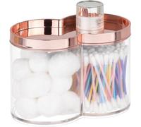 Boîtes de rangement en plastique, pouvant servir de distributeurs de disques démaquillants et de cotons-tiges, empilables et dotées d'un couvercle pratique, simples, transparentes/or rose.