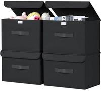 Boîtes de rangement en tissu avec couvercle - Lot de 4 - Organisateur de placard - Noir
