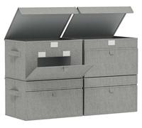 Boîtes de rangement en tissu, boîtes de rangement pliables avec couvercle frontal, lot de 4 boîtes en non-tissé avec poignées, rangement pour vêtements de chambre à coucher