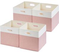 Boîtes de rangement en tissu - Cubes pliables - Pour ranger les vêtements - Tissu en lin à l'extérieur - Lot de 4 - Rose et blanc