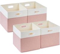 Boîtes de rangement en tissu - Cubes pliables - Pour ranger les vêtements - Tissu en lin à l'extérieur - Lot de 4 - Rose et blanc