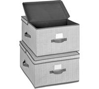 Boîtes de rangement Famanu avec couvercle, lot de 2 - Boîtes pliables extra-larges pour placard et étagères - 40x50x25 cm - Boîtes de rangement pliables - Gris-beige - Coffret