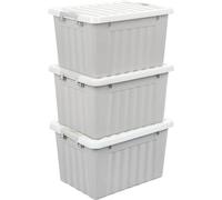 Boîtes de rangement Ibzoa® en polypropylène – Lot de 3 avec couvercle et fermeture à clip, empilables, design rayé