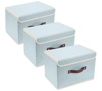Boîtes de rangement pliables avec couvercle, en tissu, lavables, lot de 3, dimensions : 38 x 25 x 25 cm, couleur : bleu (Aqua Spring)