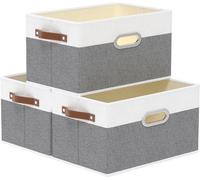 Boîtes de rangement pliables avec poignées, boîte de rangement lavable, boîte de rangement en tissu ouvert pour le rangement des vêtements, 3-paquets, blanc/gris, 43x30x26cm