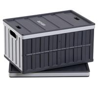 Boîtes de rangement pliables en plastique avec couvercles, 65 litres, lot de 2, caisses de rangement pliables empilables avec poignées, capacité de 38 kg par boîte, conteneurs robustes, paniers gain d