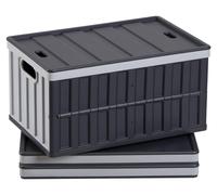 Boîtes de rangement pliables en plastique avec couvercles, 65 litres, lot de 3, caisses de rangement pliables empilables avec poignées, capacité de 38 kg par boîte, conteneurs robustes, paniers gain d
