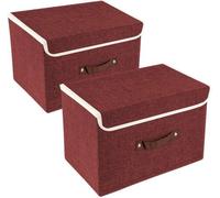 Boîtes de rangement pliables en tissu avec couvercle – Lot de 2, polyester/Oxford, 38 x 25 x 25 cm, couleur vin, empilables, avec poignée, lavables – pour la maison et le bureau