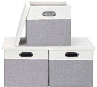 Boîtes de rangement pliables en tissu - Lot de 3 - Gris clair et blanc - 33 x 33 x 33 cm