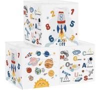 Boîtes de rangement pliables en tissu Unyqoos® de 30x30x30 cm, motif fusée, avec cadre métallique et insert en carton, revêtues en PE, idéales pour les jouets et les livres