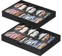 Boîtes de rangement pour chaussures à placer sous le lit, avec fenêtre transparente, couleur noire, lot de 2