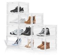 Boîtes de rangement pour chaussures - Boîtes à chaussures empilables - Coffret de 9 pièces - Fabriquées en plastique ABS transparent - Portes magnétiques - Pliables - Pour chaussures