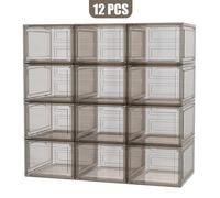 Boîtes de rangement pour chaussures - Boîtes empilables pour chaussures - Coffret de 12 pièces - Transparent - Plastique - Étanches à la poussière - Gris