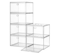 Boîtes de rangement pour chaussures, ensemble de 6 pièces, empilables avec porte magnétique | Couleur : blanc "Wolke" | Dimensions : 36 x 27 x 21 cm