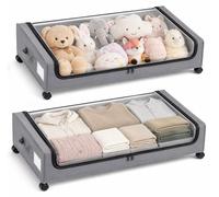 Boîtes de rangement - Rangement sous le lit - Lot de 2 - Toile - Roulettes - Fenêtre transparente - Fermeture éclair - Gris foncé