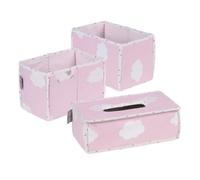 roba Boites en Tissu pour Soins Bébé "Kleine Wolke rosa" - 2 Paniers de Rangements + 1 Distributeur de Lingettes Humide Pliables