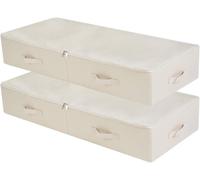 Boîtes de rangement sous le lit, lot de 2, 100 cm, pliables, lavables, couleur beige, avec 6 poignées