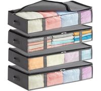 Boîtes de rangement sous le lit Lot de 3 sacs de rangement de vêtements pliables avec fenêtre transparente Organisateurs de placard et espace de rangement pour serviettes Vêtements Couvertures Gris 75