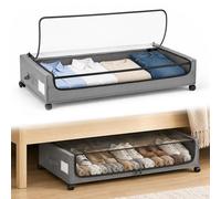 Boîtes de rangement sous le lit sur roulettes - Lot de 2 - Empilables - Plastique - Structure métallique - Fenêtre transparente - Fermeture éclair - Gris