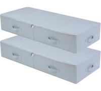 Boîtes de rangement sous lit, lot de 2, 100x43x18 cm, gris clair, pliables, fermeture éclair sur 3 côtés
