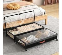 Boîtes de rangement sous lit - Lot de 2 - Avec roulettes et couvercle - 54 litres - Pliables - Structure en métal - 91,4 x 42 x 19 cm - Noir