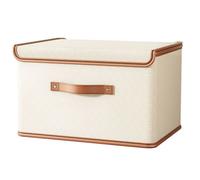 Boîtes de Rangement Tissu Oxford 54L avec Couvercle et Poignée Cuir Marron Design Renforcé Empilable, Boîte de réception