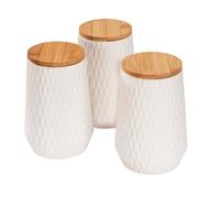 Boîtes fermées - Wenko - Lot de 3 boîtes de rangement à couvercles en céramique et bambou - 0,6L - H 14,5 cm