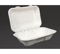 Boîtes repas jetables compostables Vegware avec couvercle à charnière, fabriquées en bagasse, 22,8 cm