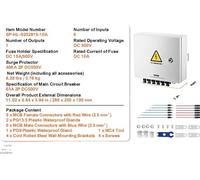 Boîtier combiné PV, entrées, tension nominale de service CC 500 V, indice de protection IP65, 6 cordes 10 A en acier