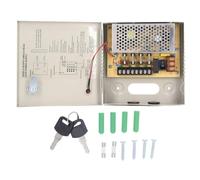 Boîtier d'alimentation 4 canaux DC 12 V fusible PTC 3 A circuit fermé pour vidéosurveillance boîtier métallique avec prise secteur et verrouillage pour caméras de surveillance enregistreurs vidéo numé