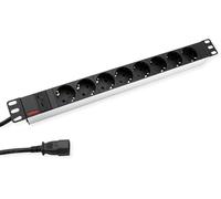 Boîtier de connexion 19 pouces, 8 prises + connecteur C14 - Aluminium - 2 mètres