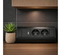 Boîtier de connexion en aluminium, double prise - USB-A, USB-C - édition noire