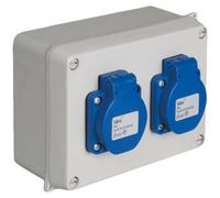 Boîtier de connexion extérieur IP54, dimensions 153x100x65 mm, équipé de 2 prises Schuko 16A, indice de protection IK08