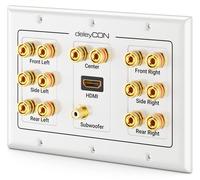 Boîtier de connexion multimédia avec prises banane et connecteur HDMI pour un son surround 7.1