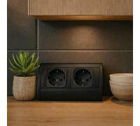 Boîtier de connexion pour table en aluminium, double, série noire