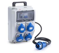Boîtier de distribution 4 prises CEE 16A, indice de protection IP67, câble de 2 mètres, couleur gris/bleu