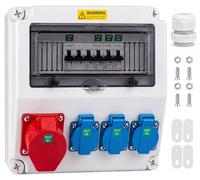 Boîtier de distribution électrique 16A CEE, 4 circuits, IP65, comprenant 3 prises Schuko et 1 prise CEE