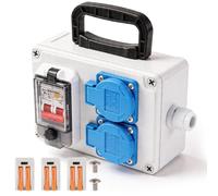 Boîtier de distribution électrique 16A, indice de protection IP67, équipé de 2 prises Schuko, d'un disjoncteur différentiel et étanche à l'eau