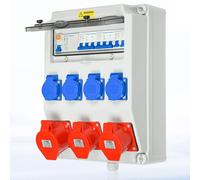 Boîtier de distribution électrique, 4 prises 230V, 2 prises CEE 16A, 1 prise CEE 32A, indice de protection IP67