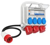 Boîtier de distribution électrique avec : 2 prises CEE 16A, 1 prise CEE 32A et 4 prises Schuko, protection IP44
