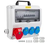 Boîtier de distribution électrique avec disjoncteur différentiel, 3 prises 16A CEE, indice de protection IP65