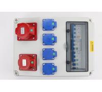 Boîtier de distribution électrique IP66, avec 2 prises CEE 16A/32A, 4 prises Schuko, et disjoncteur différentiel/fusible