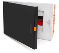 Boîtier de distribution encastrable, 9 modules, 1 rangée, IP40, en plastique ABS sans halogène, avec rail TH, barrière de connexion et niveau à bulle