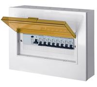 Boîtier de distribution mural, 12 modules, disjoncteur différentiel 40A/30mA, 8 prises B16, barres de connexion