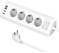 Boîtier de prise avec ports USB - Prise multiple - Chargeur pour appareils - Angle de 45 degrés - Câble de 2 mètres - Blanc